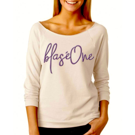 Signature Womens Creme French Terry & Dark Purple 3D Signature